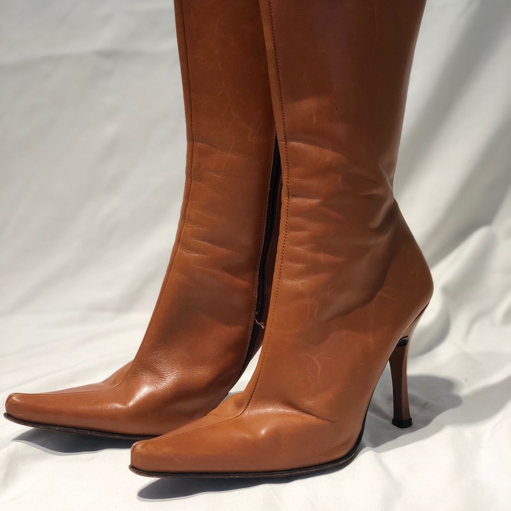 Brown leather boots